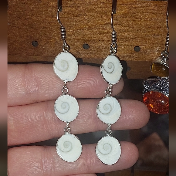 Triple Stone Shiva Eye Dangle Earrings - Picture 2 of 4